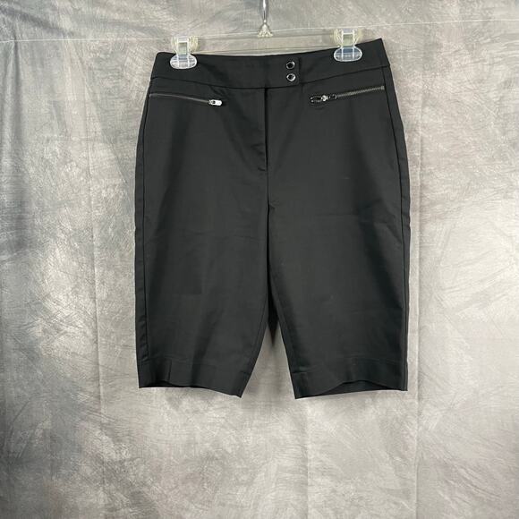 White House Black Market WHBM black 12" Bermuda shorts sz 4 zip pockets buttons - Picture 2 of 16